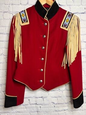 VINTAGE Phoenix USA Frontier Western Leather Fringe Ranch Marching Band Coat M